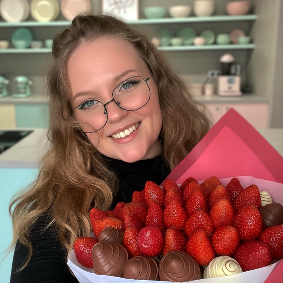 Настя, основательница мастерской ChocoFruits, создает клубнику в шоколаде ручной работы в Казани
